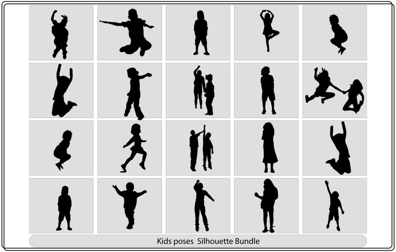 Happy children silhouettes on summer meadow running and jumping silhouette vector