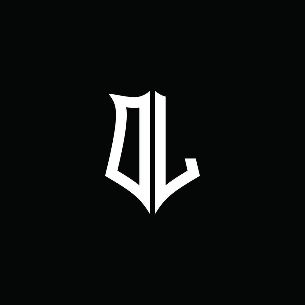 Cinta del logotipo de la letra del monograma de dl con el estilo del escudo aislado en fondo negro vector