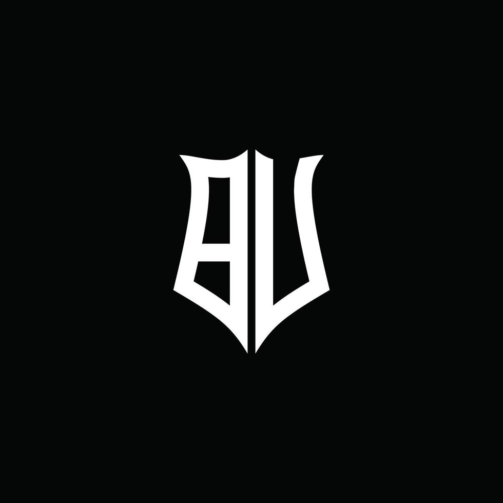 Bu monograma letra logo cinta con estilo escudo aislado sobre fondo negro vector