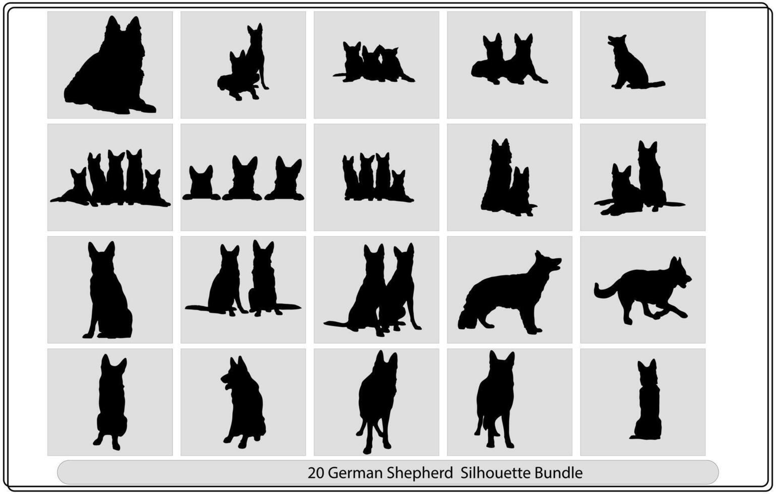 Black silhouette of German Shepherd dog on a white background. Vector illustration