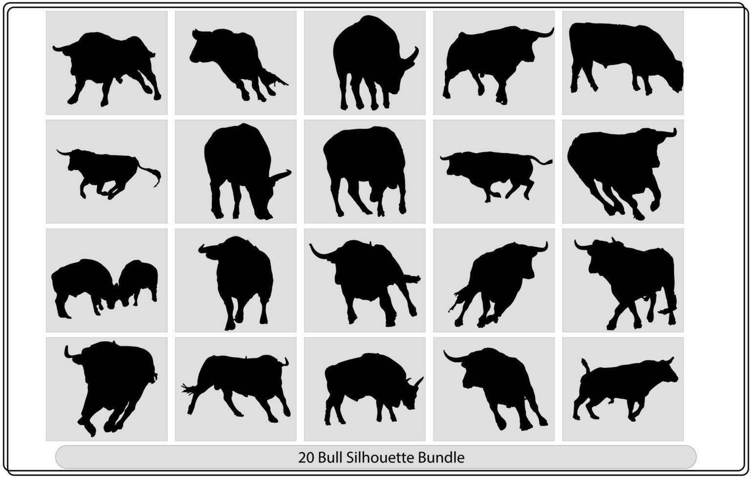 Bull set. Stylized silhouettes of standing in different poses and butting up bulls vector