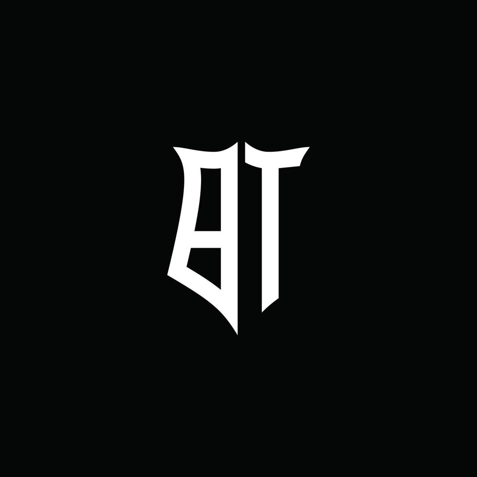 Cinta del logotipo de la letra del monograma de bt con el estilo del escudo aislado en fondo negro vector