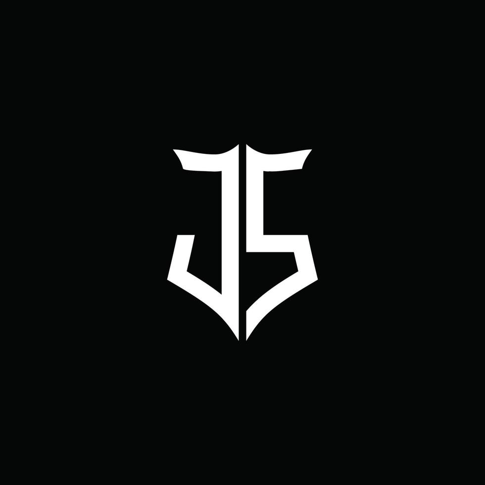 Cinta del logotipo de la letra del monograma de Js con el estilo del escudo aislado en fondo negro vector