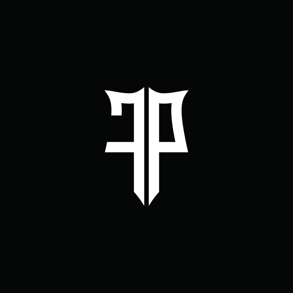 Cinta del logotipo de la letra del monograma de fp con el estilo del escudo aislado en fondo negro vector