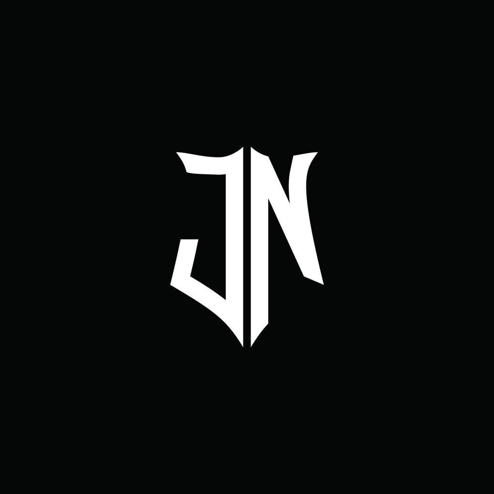 Cinta del logotipo de la letra del monograma de jn con el estilo del escudo aislado en fondo negro vector