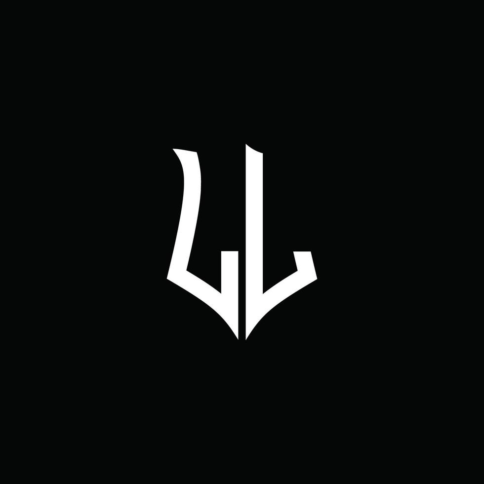 ll cinta del logotipo de la letra del monograma con estilo de escudo aislado sobre fondo negro vector
