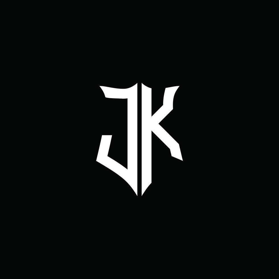 Cinta del logotipo de la letra del monograma de JK con el estilo del escudo aislado en fondo negro vector