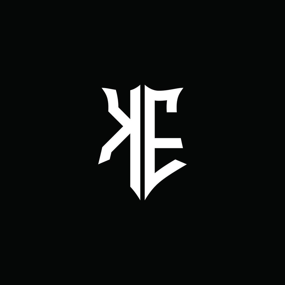 KE monogram letter logo ribbon with shield style isolated on black