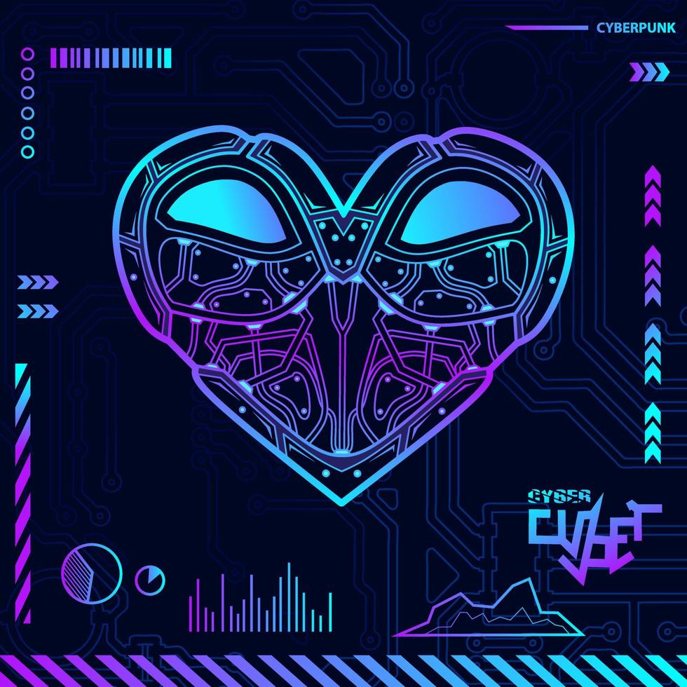 Love technology the cyberpunk futuristic tech background. Abstract vector illustration.