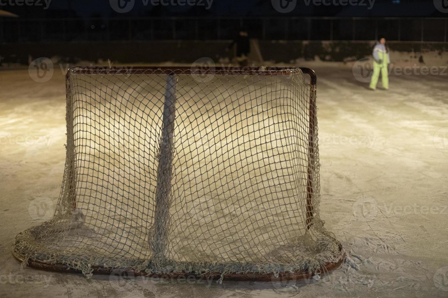 Gate at hockey stadium. Gate in hockey. Serpentine skating rink. Place for sports. photo