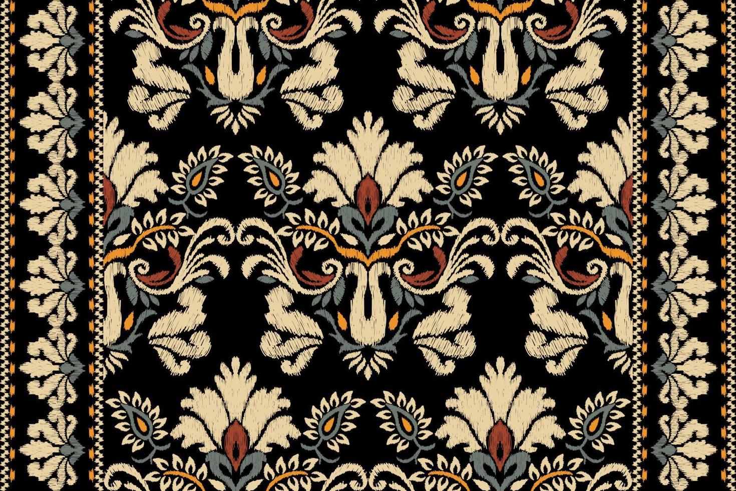 Ikat floral paisley embroidery on black background.geometric ethnic oriental pattern traditional.Aztec style abstract vector illustration.design for texture,fabric,clothing,wrapping,decoration,carpet.
