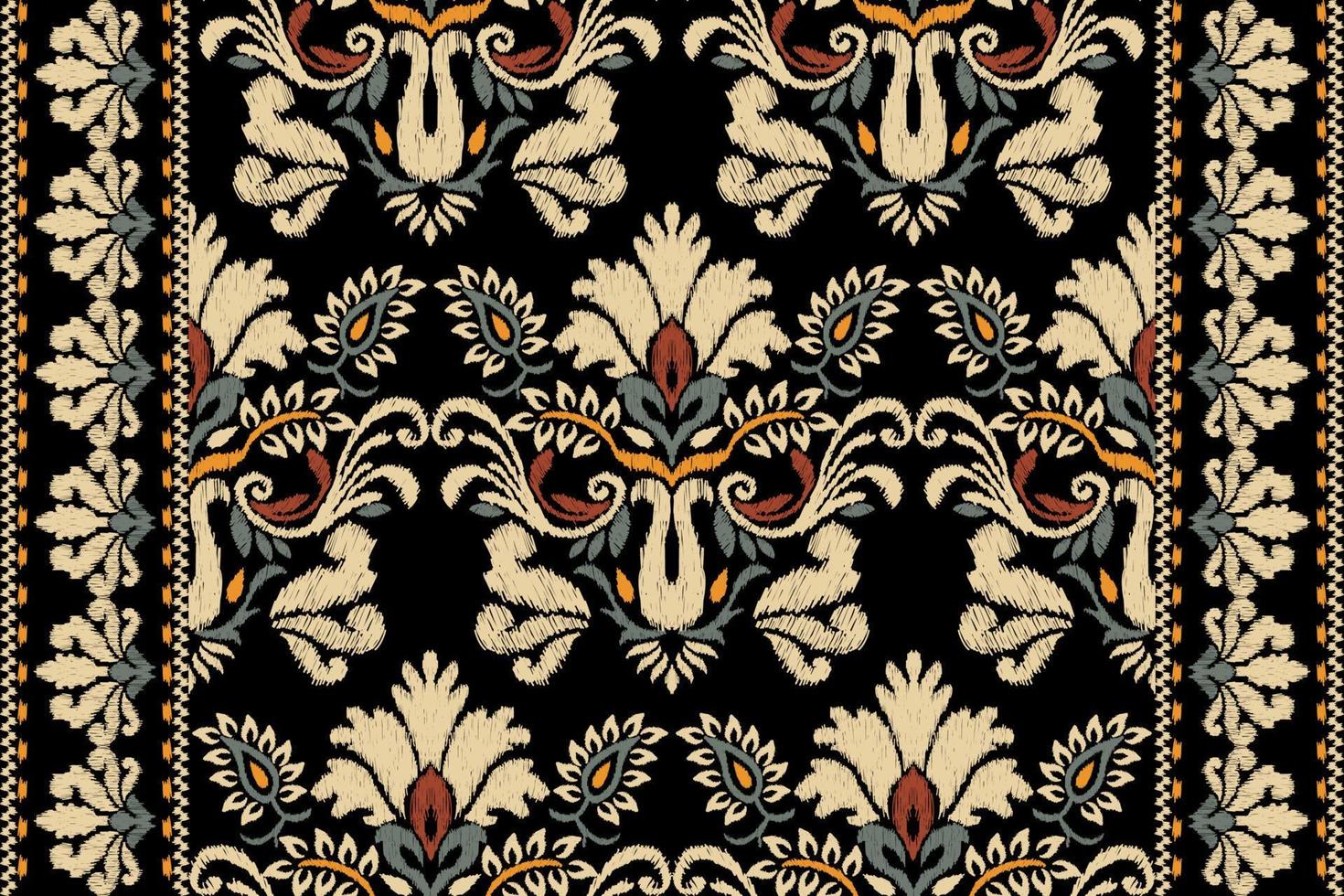 Ikat floral paisley embroidery on black background.geometric ethnic oriental pattern traditional.Aztec style abstract vector illustration.design for texture,fabric,clothing,wrapping,decoration,carpet.