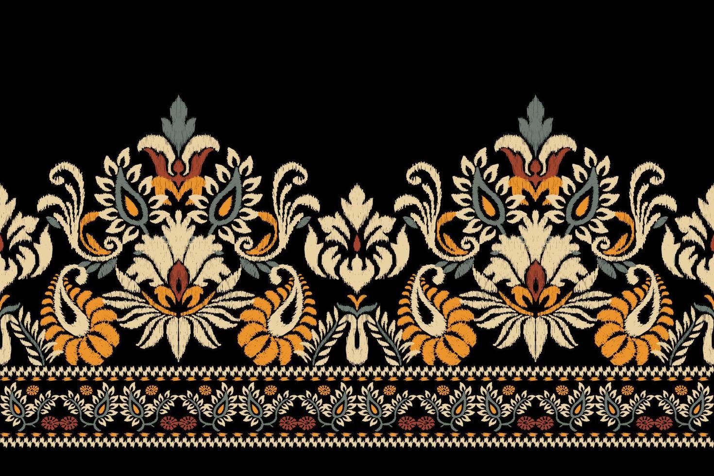 Ikat floral paisley embroidery on dark blue background.geometric ethnic oriental pattern traditional.Aztec style abstract vector illustration.design for texture,fabric,clothing,wrapping,scarf,sarong.