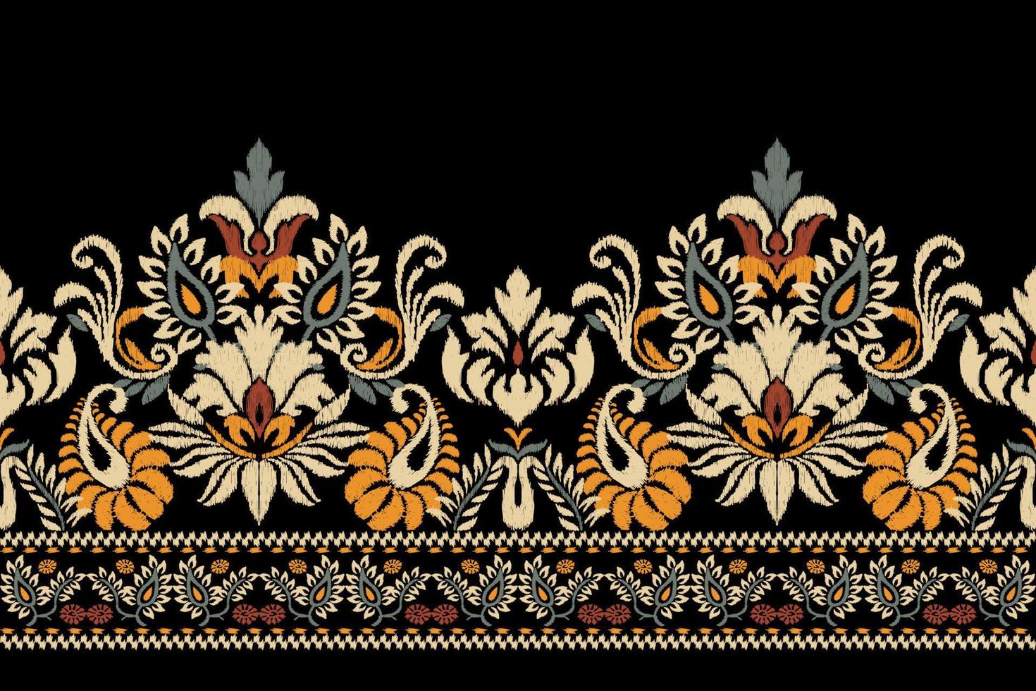 ikat floral cachemir bordado en oscuro azul fondo.geometrico étnico oriental modelo tradicional.azteca estilo resumen vector ilustración.diseño para textura,tela,ropa,envoltura,bufanda,pareo.