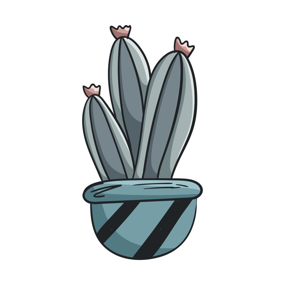 Vector doodle illustration of home plant, cactus in a pot.