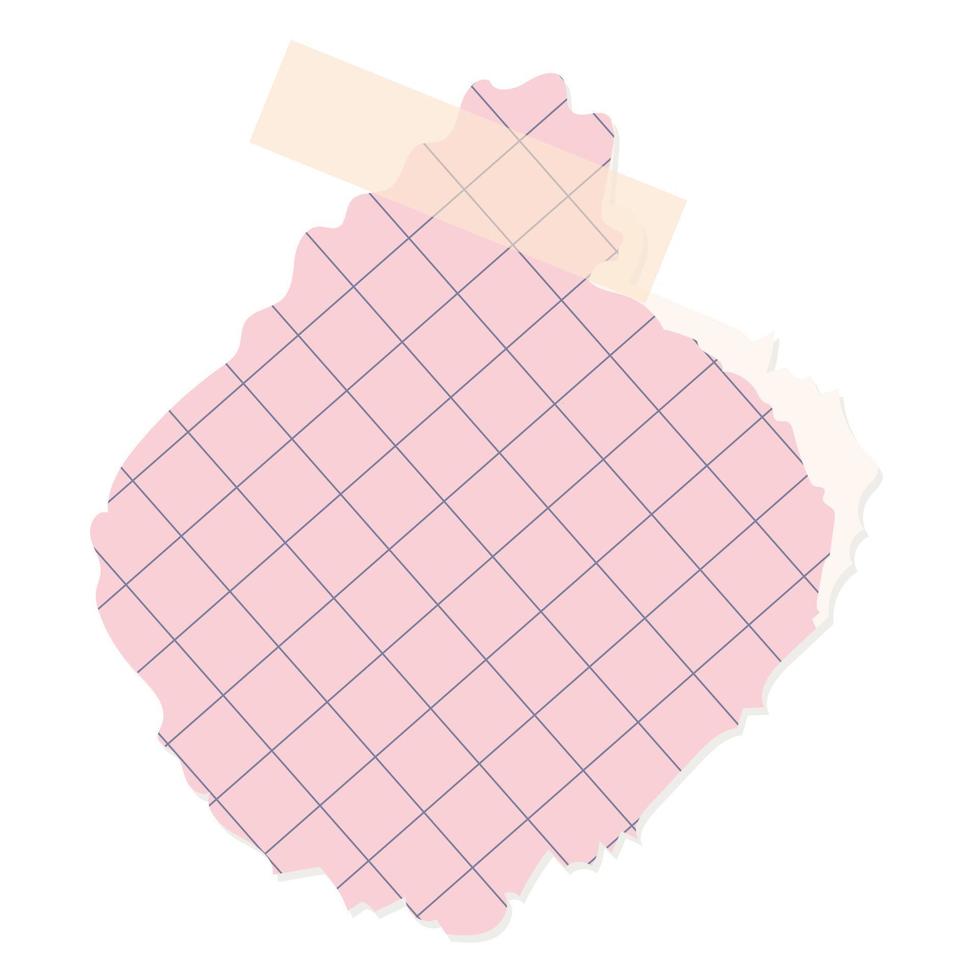 A scrap piece of checkered notebook paper with tape. Vector isolated element for scrapbooking.