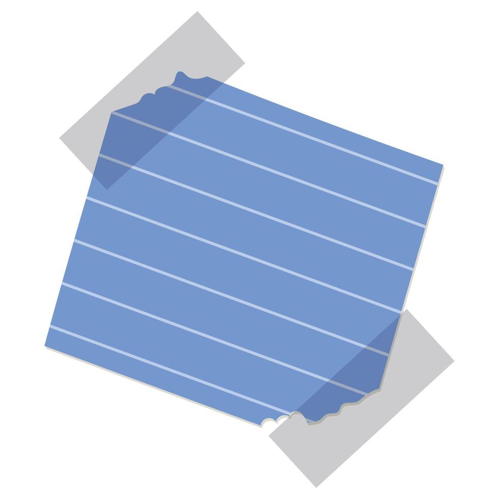 Isolated Scrap of blue lined notebook paper with tape. Vector design element for scrapbooking or collage.