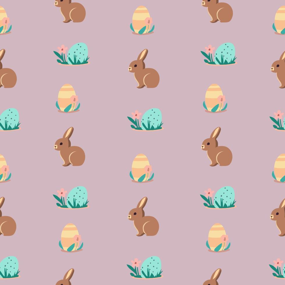 Cute seamless Easter pattern with easter bunny and easter eggs. vector