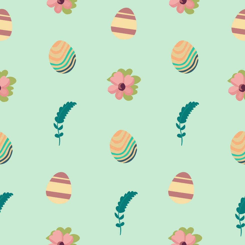 Cute seamless Easter pattern with eggs and flowers. vector