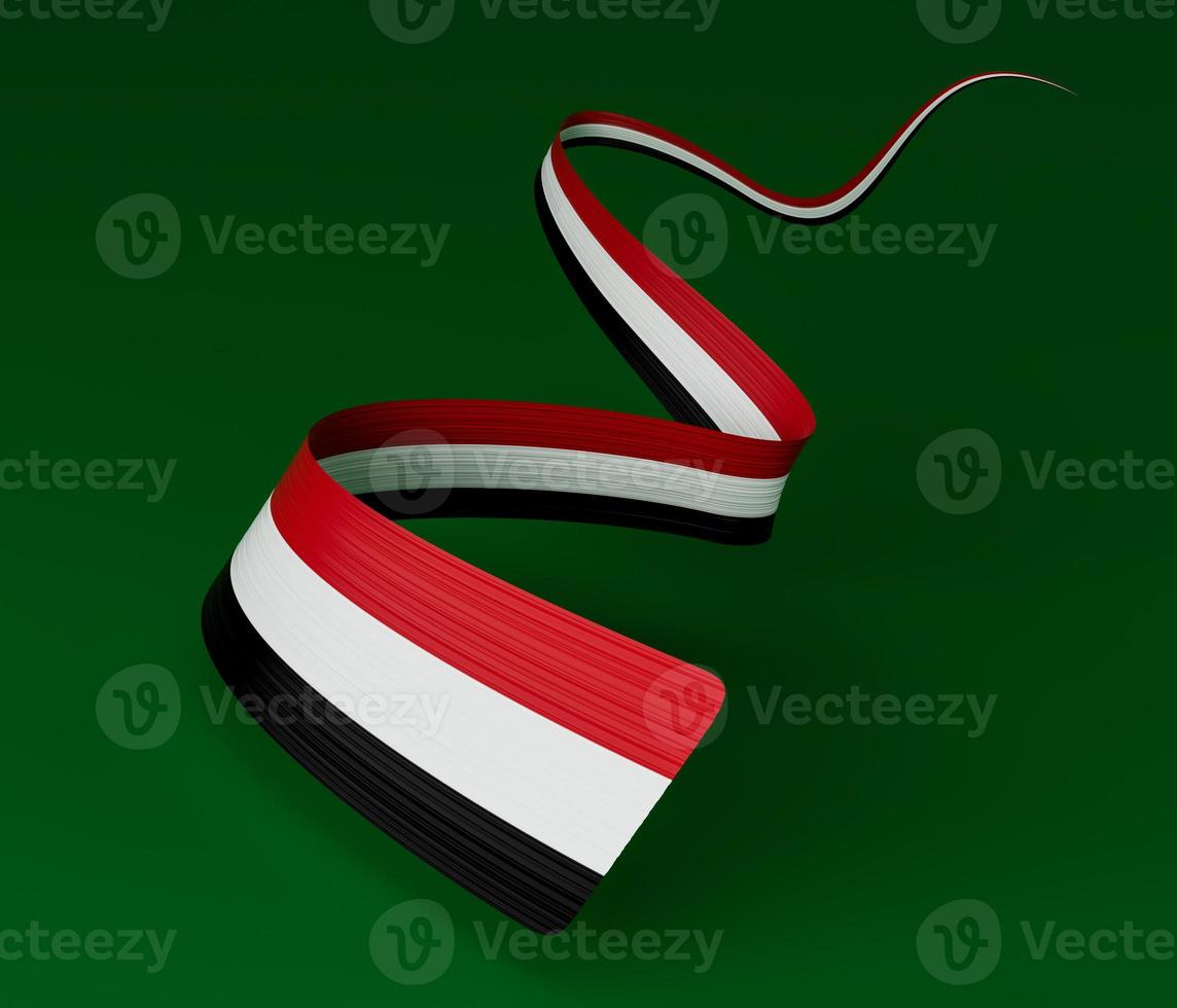 3d Flag of Syria Country, Shiny Wavy 3d Ribbon flag of Syria on Green Background, 3d illustration photo