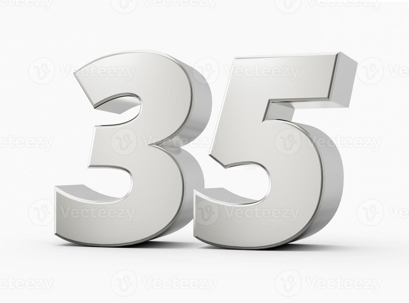 Silver 3d numbers 35 thirty five. Isolated white background 3d illustration photo