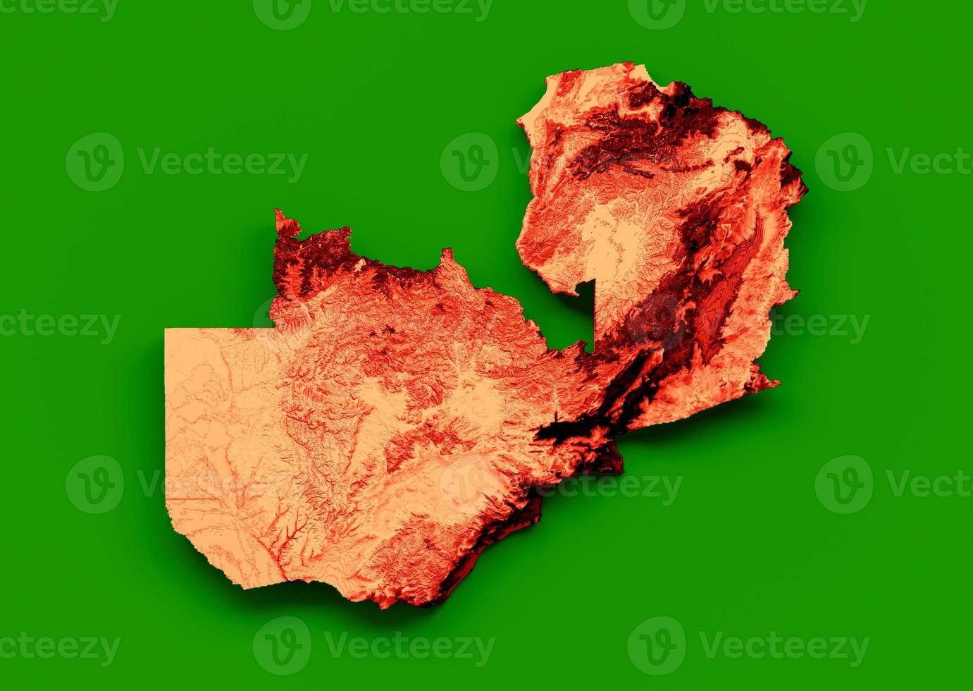 Zambia map with the flag Colors Green and Orange Shaded relief map 3d illustration photo