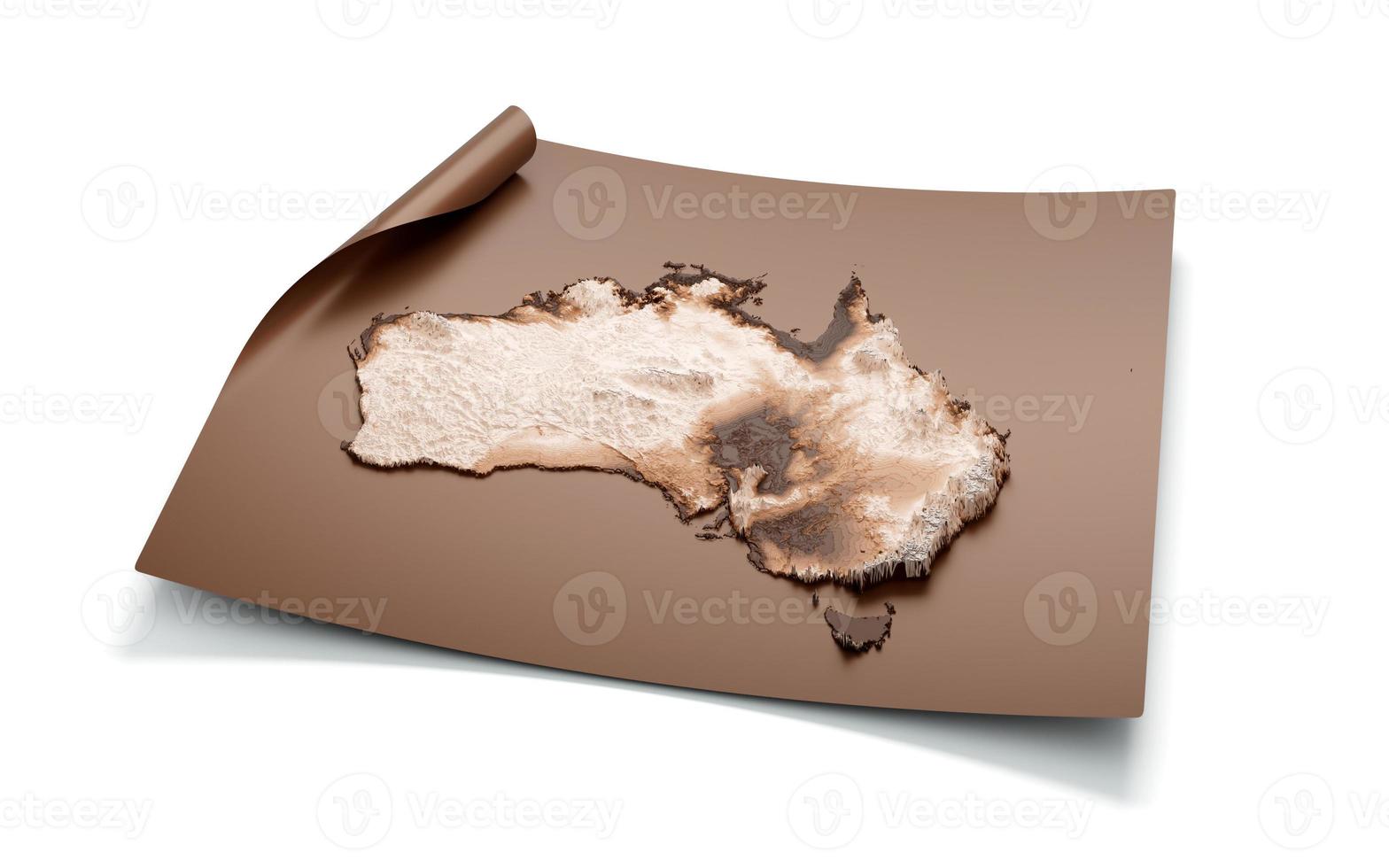 Map Of Australia Old Style Brown On Unrolled Map Paper Sheet, 3D illustration photo