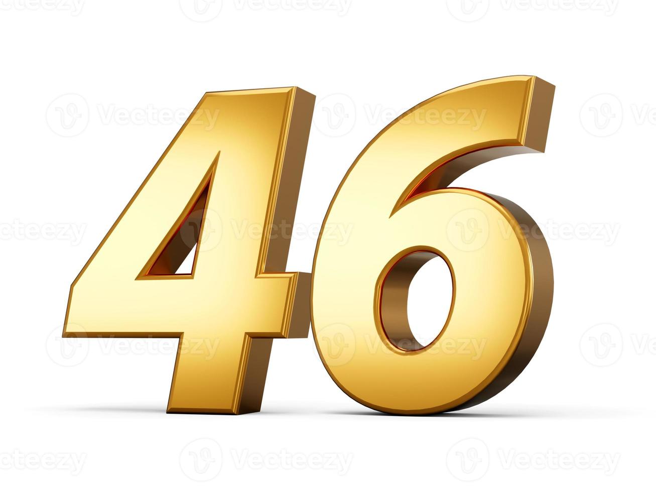 Golden metallic Number 46 Forty Six, White background 3d illustration photo