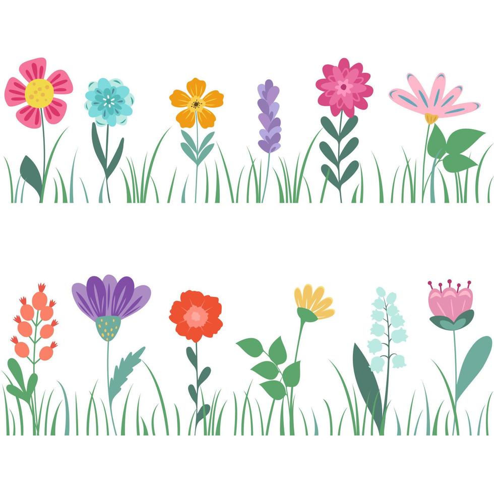 Flower collection with leaves, flowers. Vector flowers. Spring art print with botanical elements. Happy Easter.