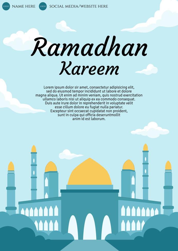 Ramadan Background Template on A4 Size with Mosque Illustration vector