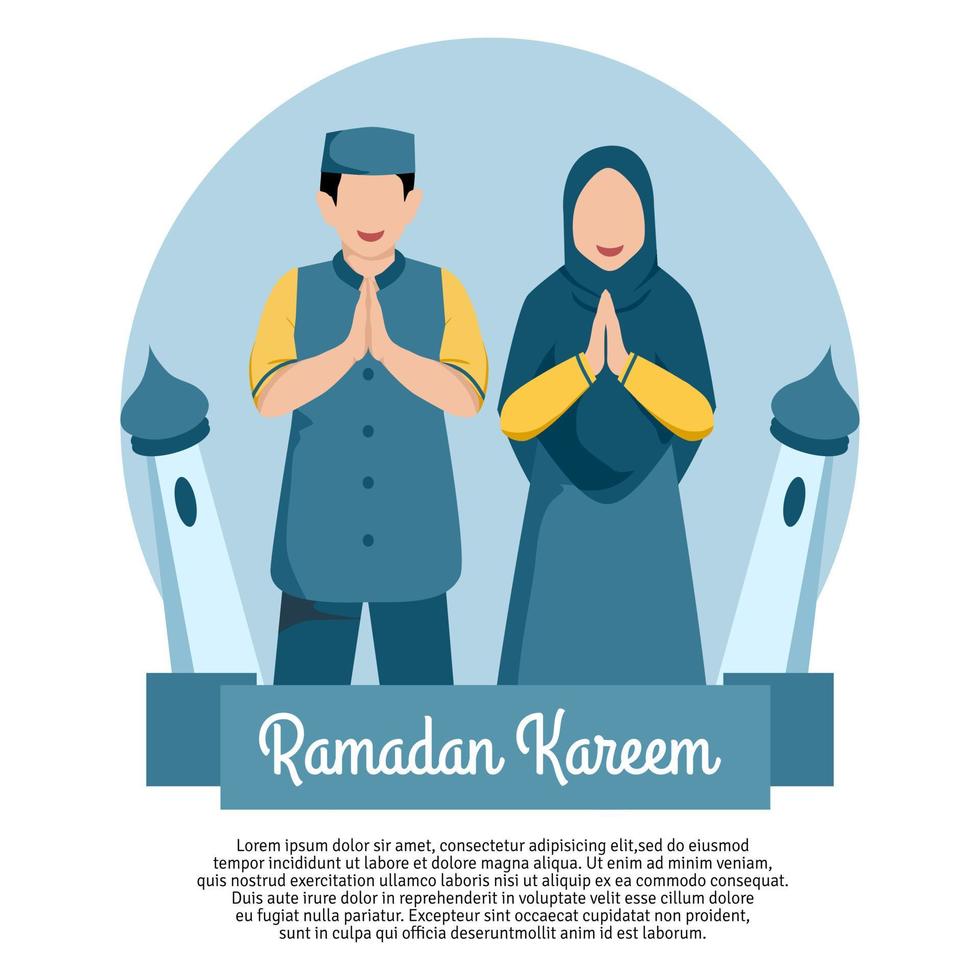 Ramadán diseño modelo para social medios de comunicación correo, saludo tarjeta, invitación, o promoción con ilustración de musulmán Pareja personaje vector