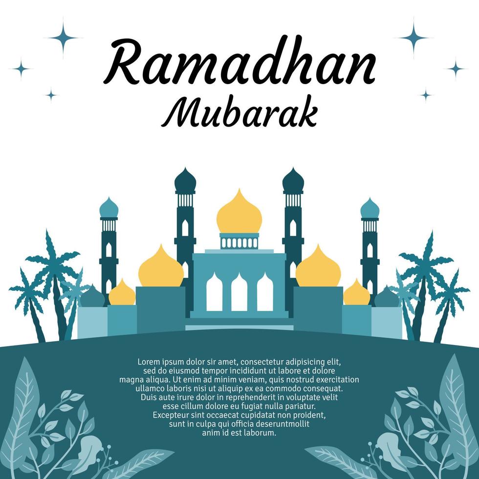 Ramadan Design Template for Social Media Post, Greeting Card with Mosque Illustration vector