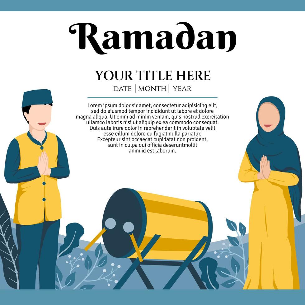 Ramadan Design Template for Social Media Post, Greeting Card, Invitation, or Promotion with Illustration of Muslim Couple Character vector
