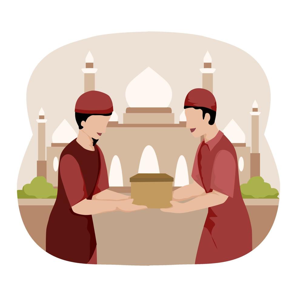 Illustration of Muslim Give Donation with Mosque as Background vector