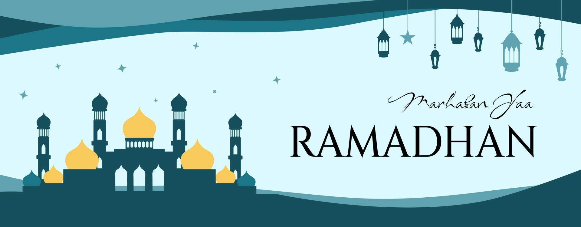 Ramadán bandera modelo con mezquita ilustración vector