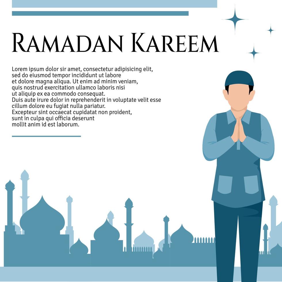 Ramadan Design Template for Instagram Post or Greeting Card with Muslim Character Illustration vector