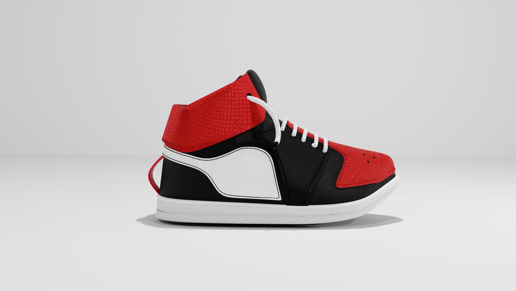 Black and red sneaker on a white background. 3d rendering photo