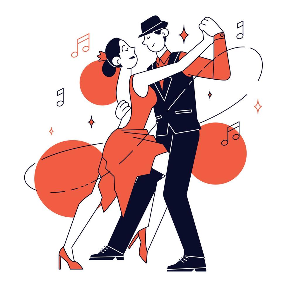 Isolated cute couple dancing to tango music concept Vector