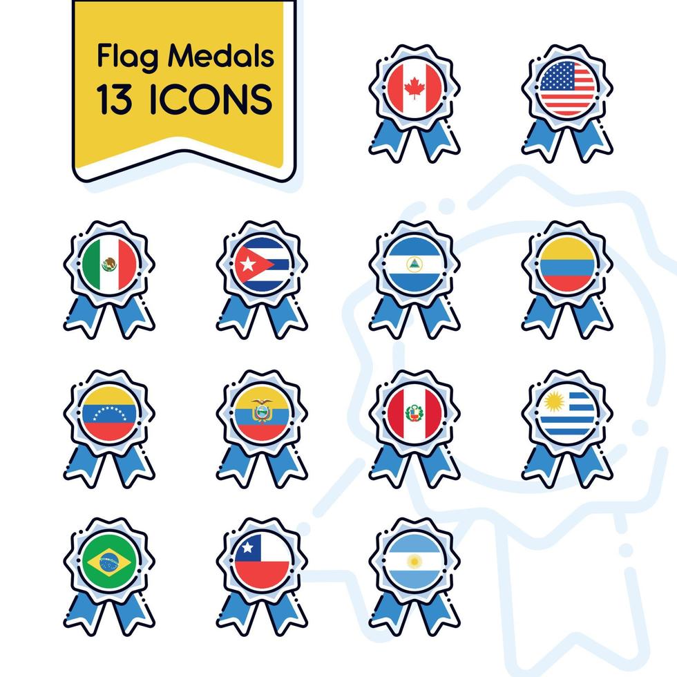 conjunto de seda medalla íconos con banderas vector