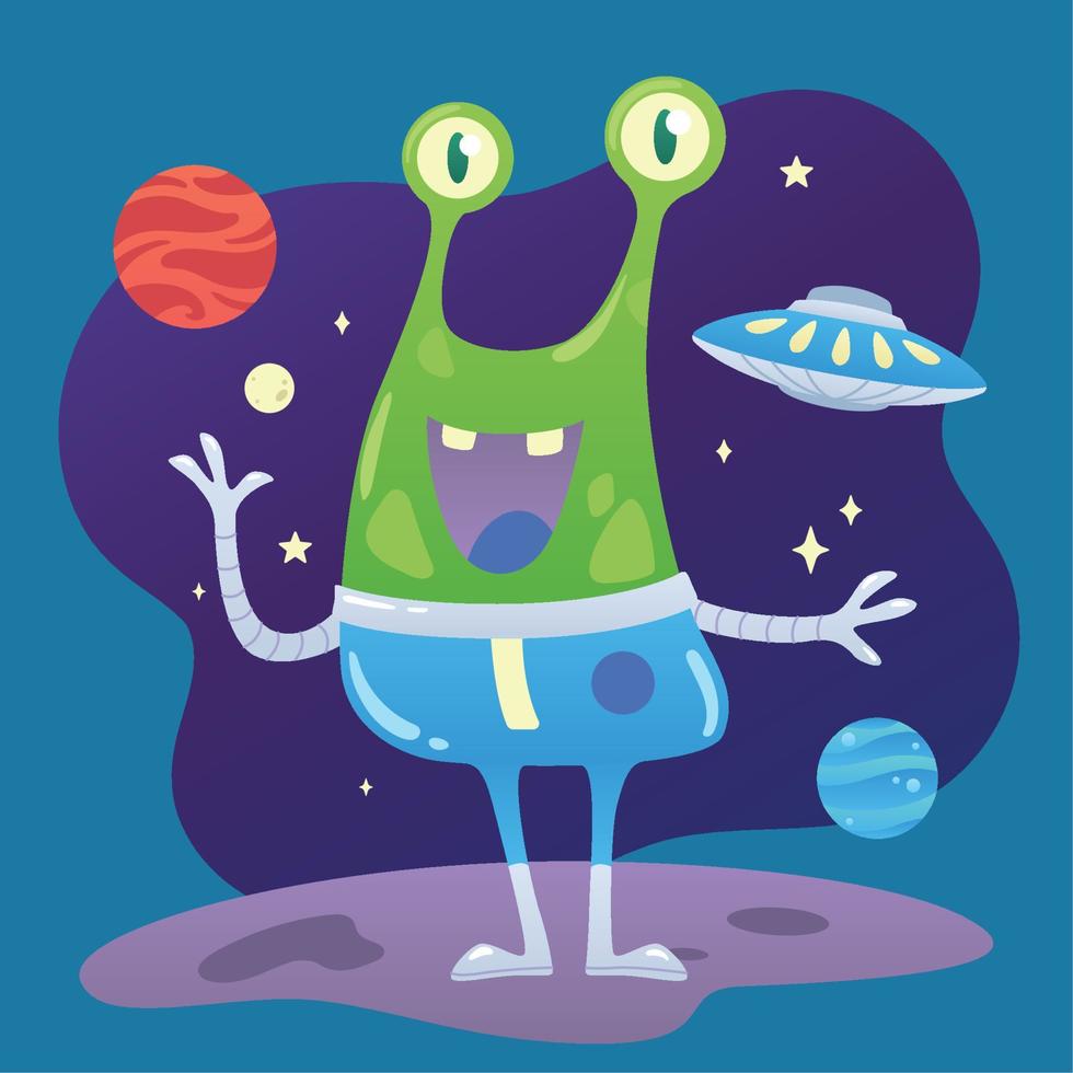 Isolated cute green alien character with astronaut uniform Vector