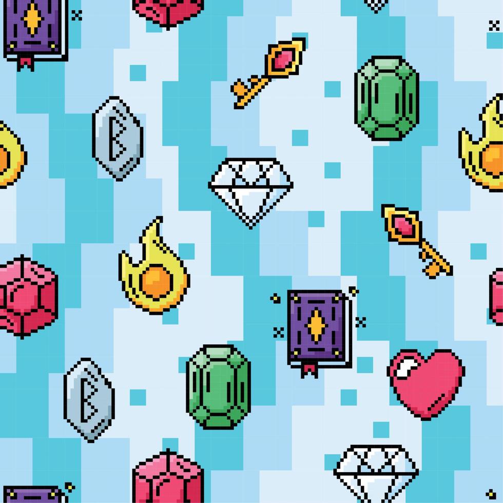 Videogame seamless pattern background with jewels icons Vector