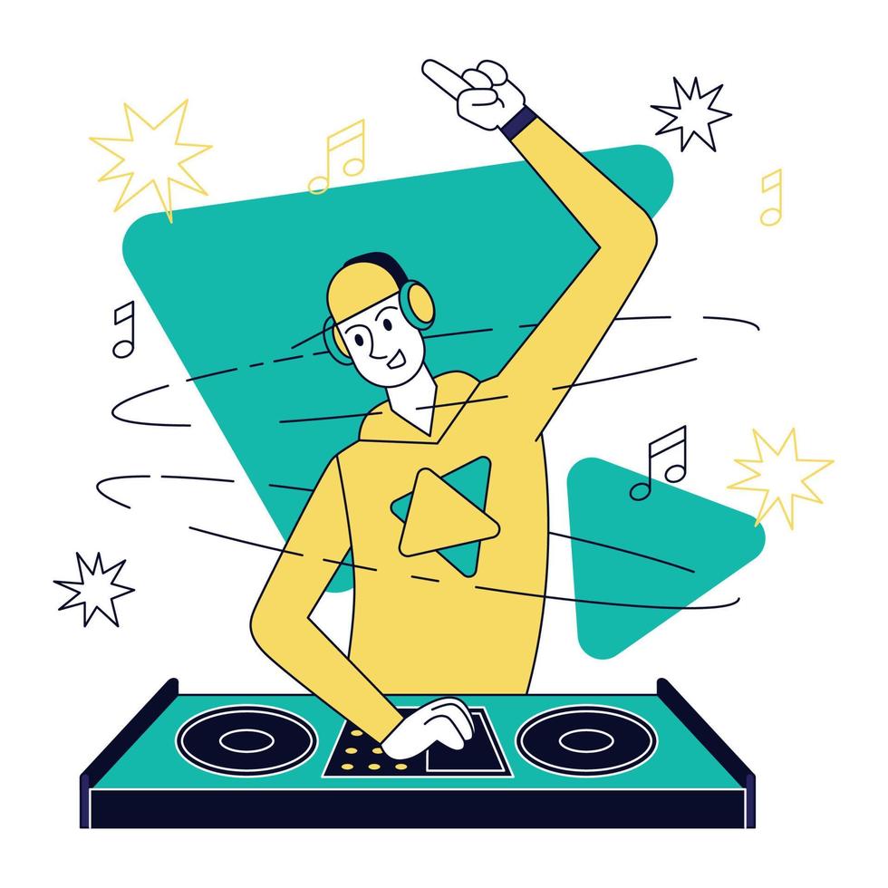 Isolated male DJ character playing electronic music concept Vector