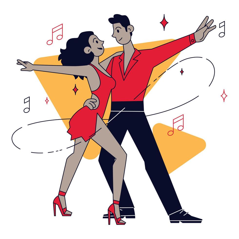 Isolated cute couple dancer characters dancing to salsa music