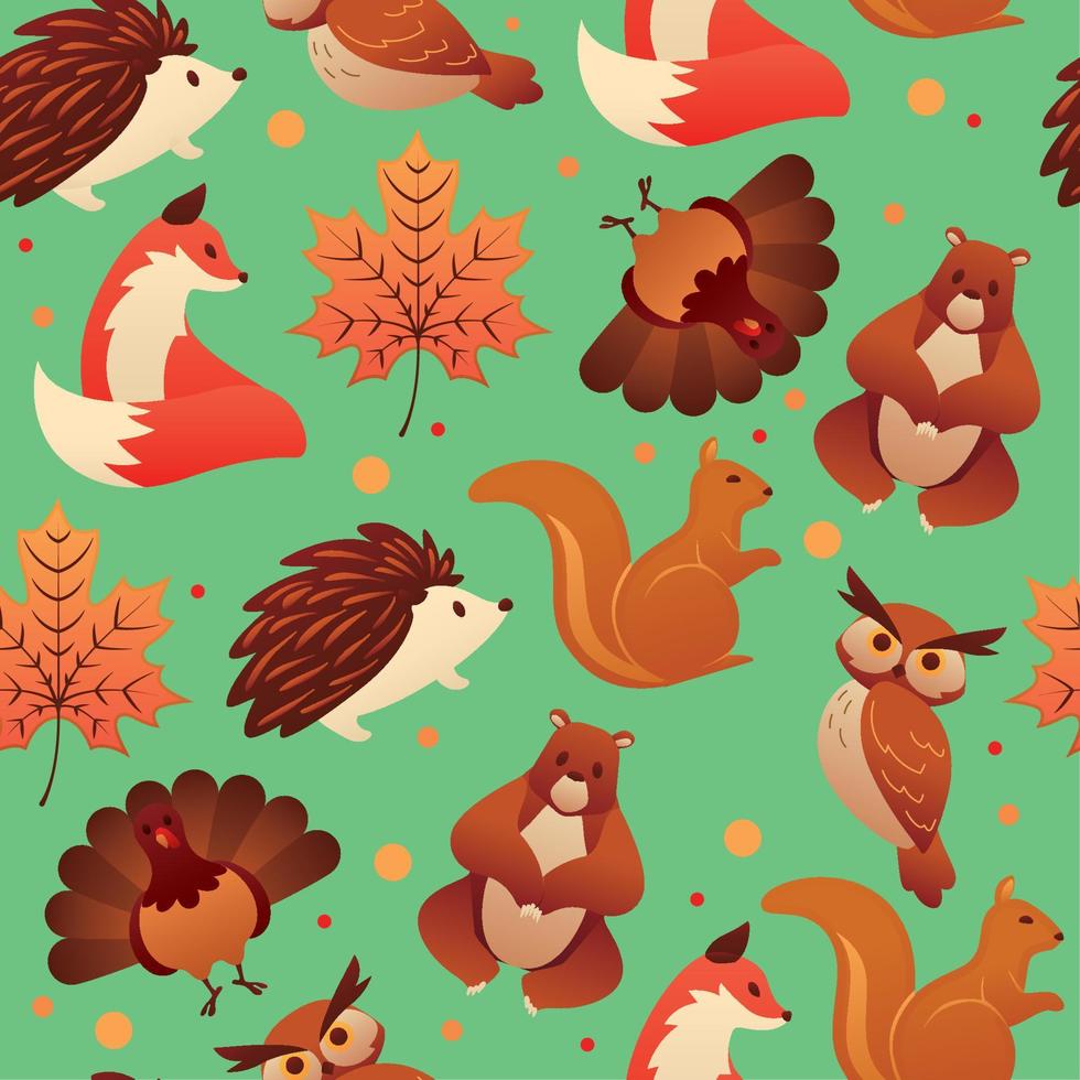 Autumn seamless pattern background with different animals Vector