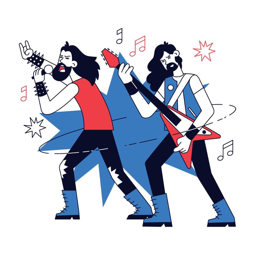 Pair of male characters playing metal music concept Vector