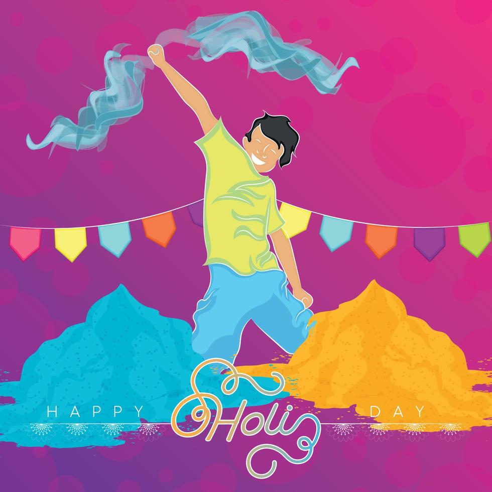 aislado masculino personaje jugando con de colores polvos holi festival vector