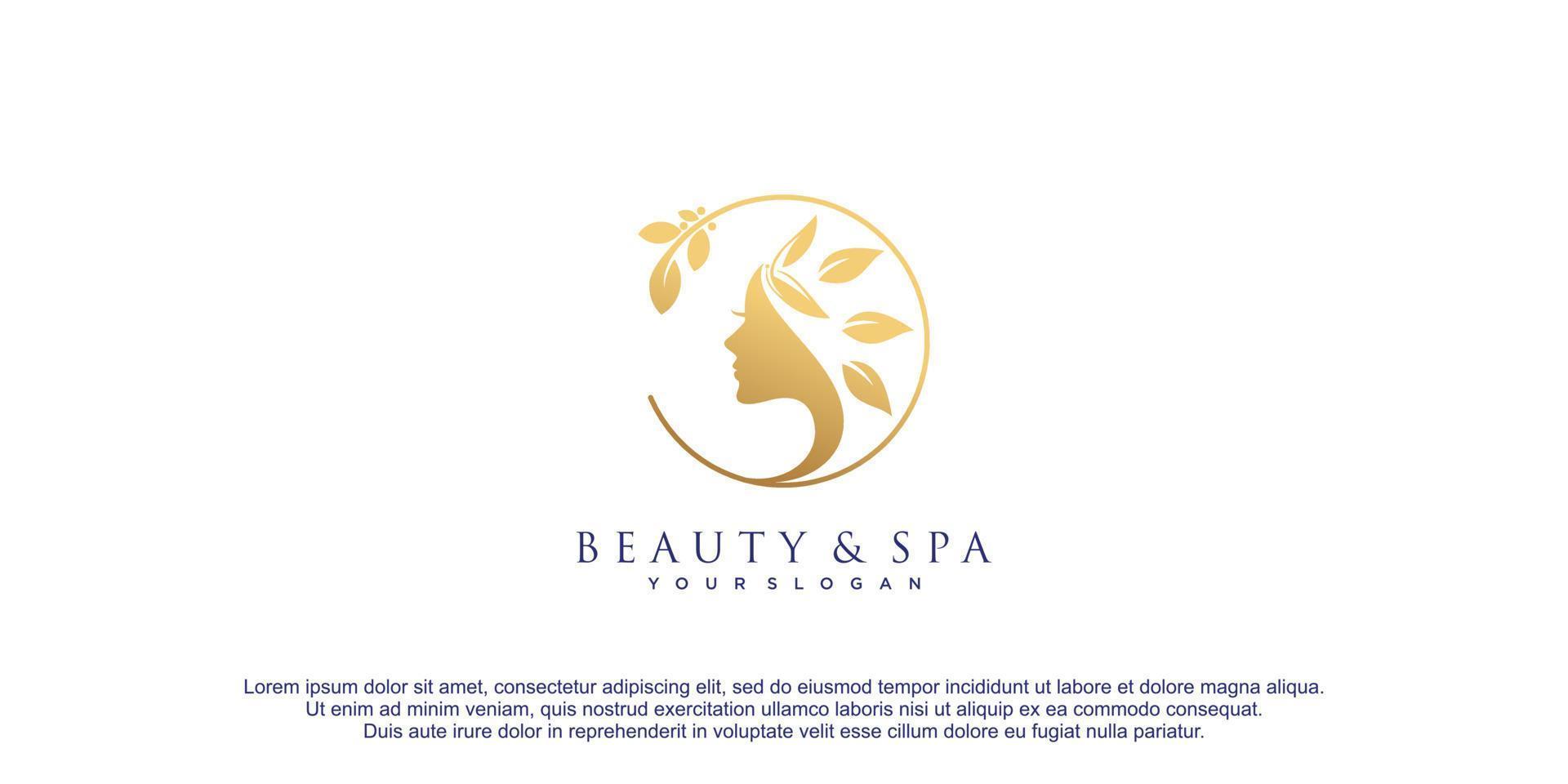 Beauty woman face logo with floral element concept design vector icon illustration