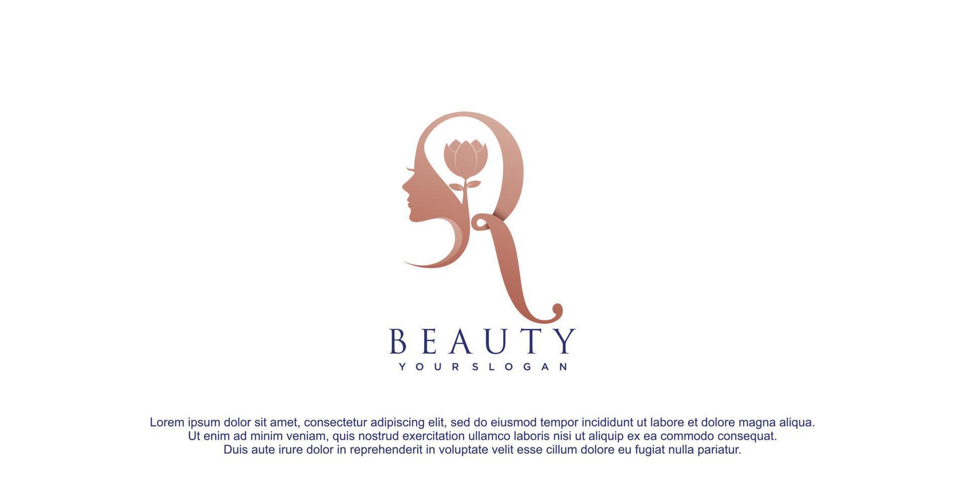 Beauty woman logo with initial letter R concept design premium vector