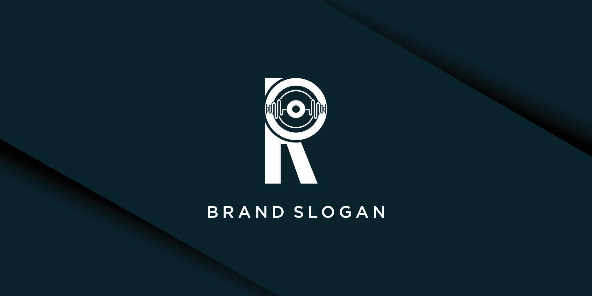 Sound logo with monogram letter R concept design icon vector illustration