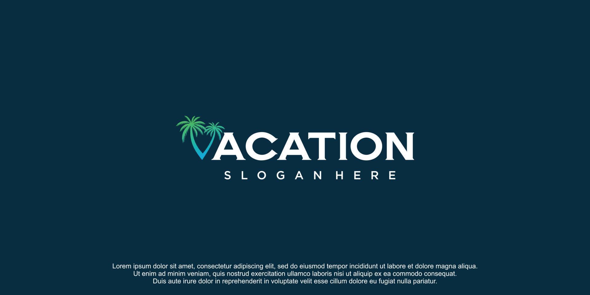 Vacation logo with palm element and unique style concept premium vector
